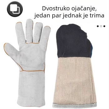 Zavarivačke rukavice od dvostruke kože goveda, duge, toplinsku izolaciju i otpornost na plamen, izdržljiva dlan s podstavom od pliša/pamuka, dvostruka zaštita od opeklina