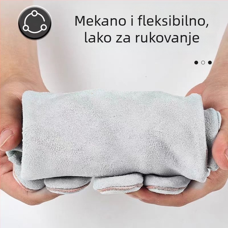 Zavarivačke rukavice od dvostruke kože goveda, duge, toplinsku izolaciju i otpornost na plamen, izdržljiva dlan s podstavom od pliša/pamuka, dvostruka zaštita od opeklina