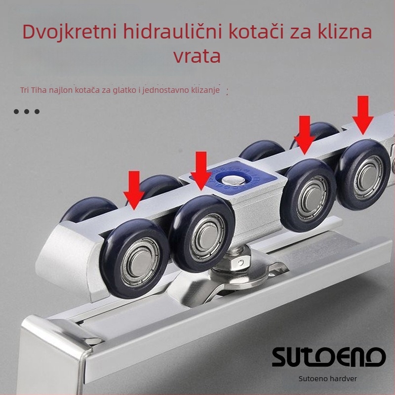 Hardver za klizna vrata — hidraulički amortizirani viseći kotač, nehrđajući čelik, Model: Viseći kotač s bufferom