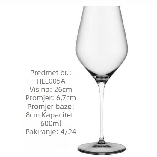 Elise čaša za vino, staklo, moderni minimalistički stil, široka čaša, otisnut logotip, pakiranje na pladnju