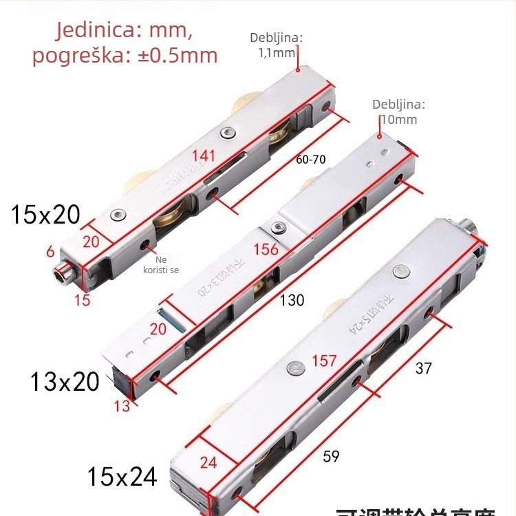 Donji kotačić za balkonska vrata na klizanje, od karbonskog čelika, model H20230422, marka Shouli, pogodna za vrata i prozore, moderni minimalistički stil.