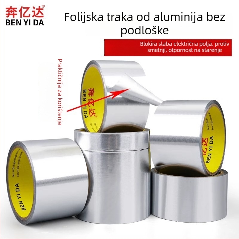 Traka od aluminijske folije bez podloge, otporna na visoke temperature, vodootporna, za vanjsku zaštitu i omatanje metalnih cijevi