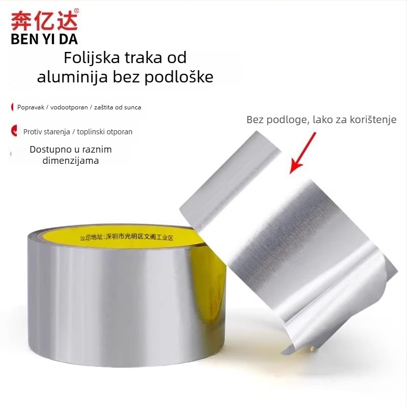 Traka od aluminijske folije bez podloge, otporna na visoke temperature, vodootporna, za vanjsku zaštitu i omatanje metalnih cijevi