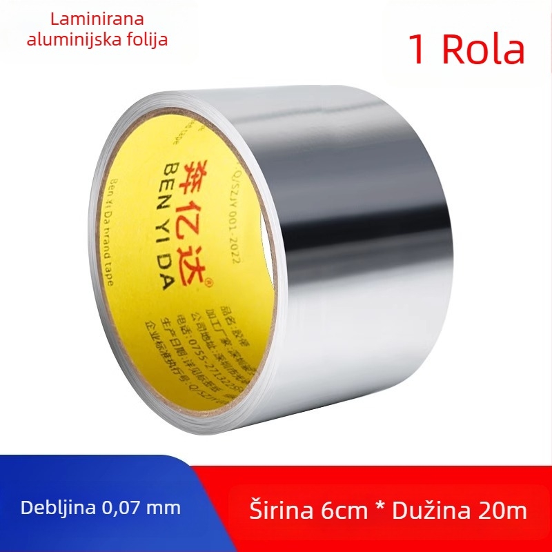 Traka od aluminijske folije bez podloge, otporna na visoke temperature, vodootporna, za vanjsku zaštitu i omatanje metalnih cijevi