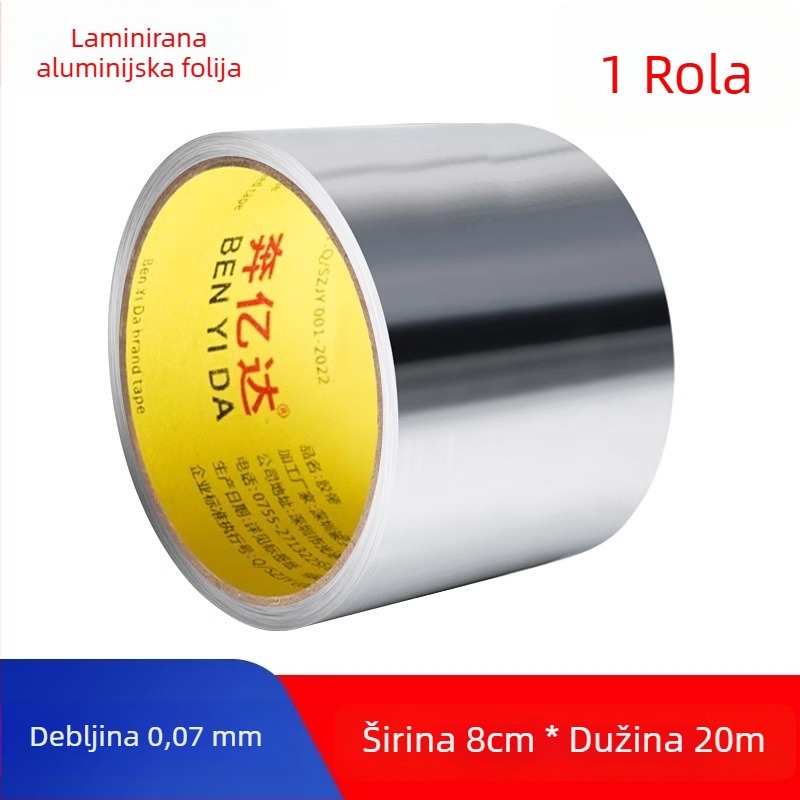Traka od aluminijske folije bez podloge, otporna na visoke temperature, vodootporna, za vanjsku zaštitu i omatanje metalnih cijevi