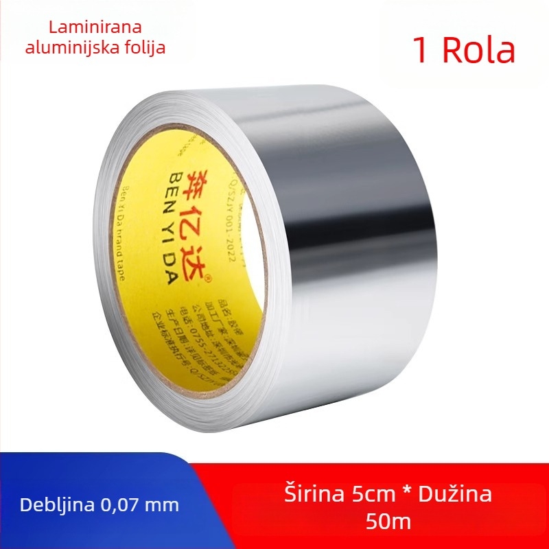 Traka od aluminijske folije bez podloge, otporna na visoke temperature, vodootporna, za vanjsku zaštitu i omatanje metalnih cijevi