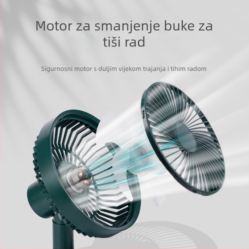 USB stolni ventilator s integriranom baterijom, 5 lopatica, brushless motor, LED zaslon, 3 brzine, pokret glavom