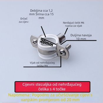 Spona od nehrđajućeg čelika za vodovodnu cijev s PVC odvodnim klipom, fiksni držač; nominalni promjer 75 mm, promjer za učvršćivanje 75 mm