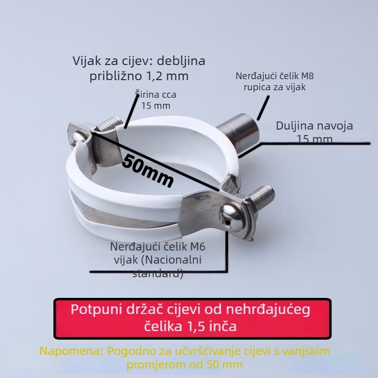 Spona od nehrđajućeg čelika za vodovodnu cijev s PVC odvodnim klipom, fiksni držač; nominalni promjer 75 mm, promjer za učvršćivanje 75 mm