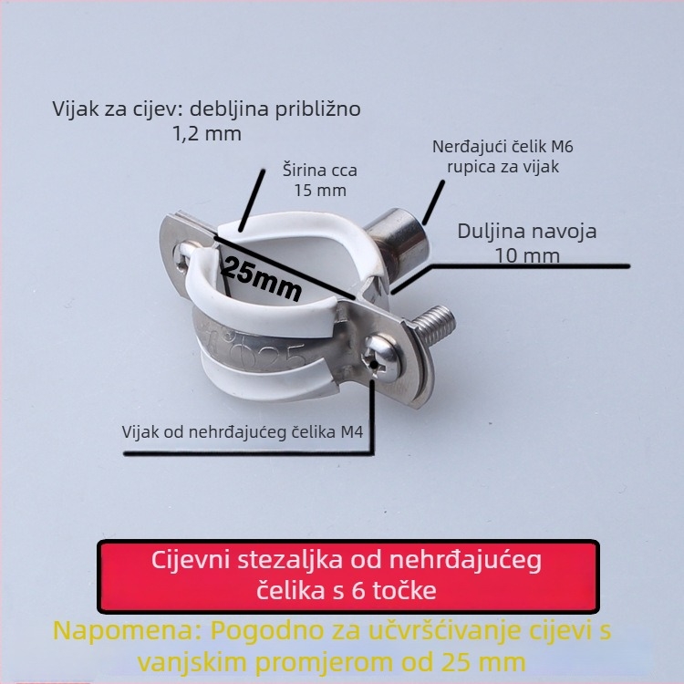 Spona od nehrđajućeg čelika za vodovodnu cijev s PVC odvodnim klipom, fiksni držač; nominalni promjer 75 mm, promjer za učvršćivanje 75 mm