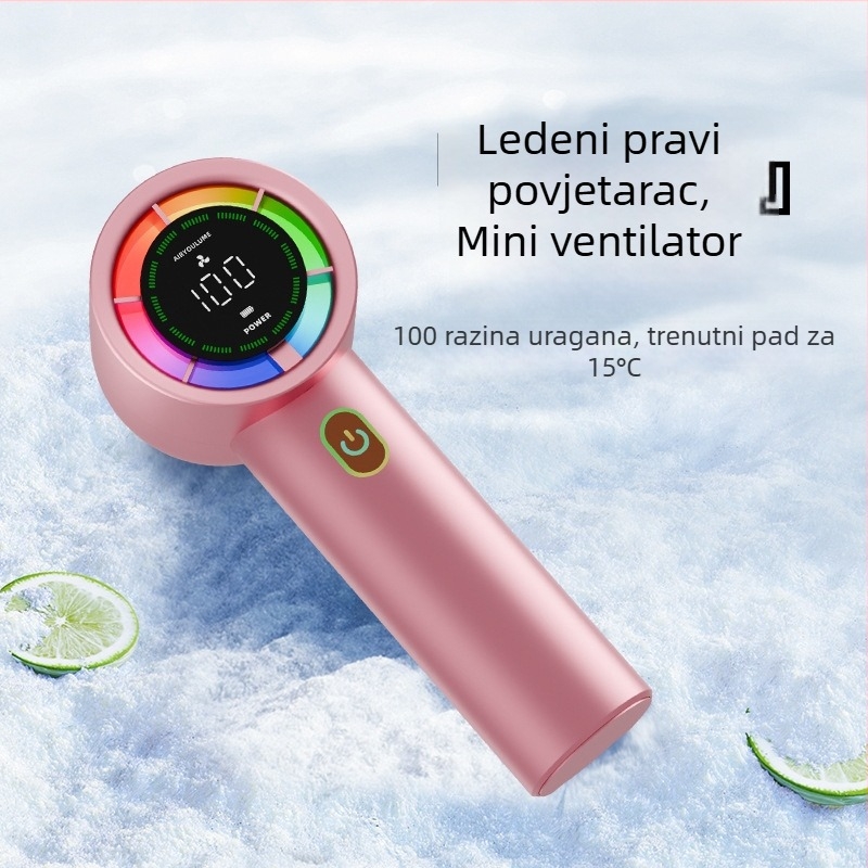 Ručni ventilator s ugrađenom baterijom (2000-4000 mAh), USB punjenje, 5V 5W, 6 brzina, buka <36 dB