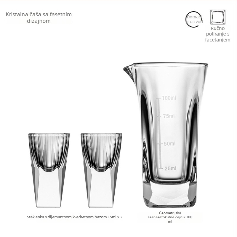 Set čaša za alkohol od kristala, moderni minimalistički stil, 3 komada, kapacitet 1-100 ml