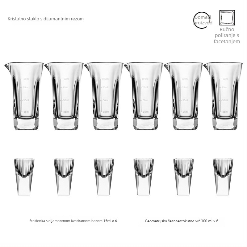 Set čaša za alkohol od kristala, moderni minimalistički stil, 3 komada, kapacitet 1-100 ml