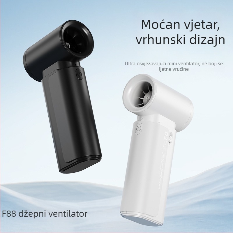 Ručni džepni ventilator, USB punjenje, 5 lopatica, ugrađena baterija 2000-4000mAh, 3 brzine, trajanje 3-6 sati