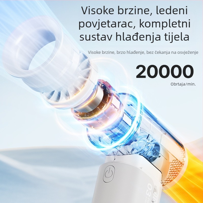 Ručni džepni ventilator, USB punjenje, 5 lopatica, ugrađena baterija 2000-4000mAh, 3 brzine, trajanje 3-6 sati