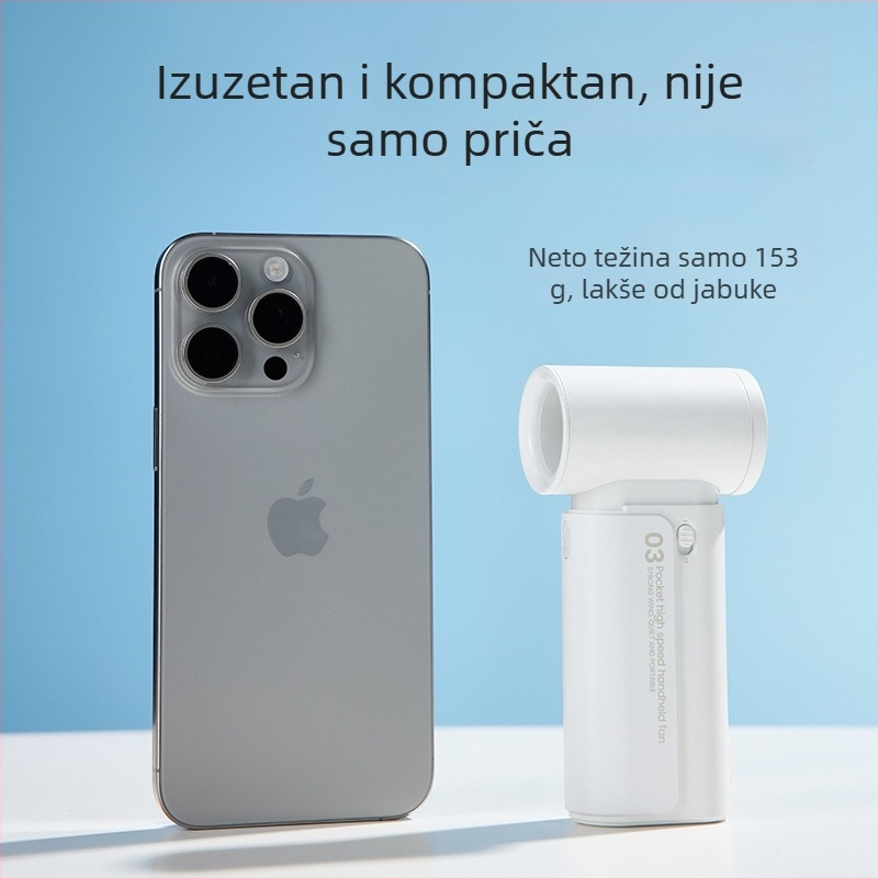 Ručni džepni ventilator, USB punjenje, 5 lopatica, ugrađena baterija 2000-4000mAh, 3 brzine, trajanje 3-6 sati