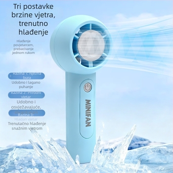 Ručni ventilator s USB punjenjem, 5V 2.5W, 3 brzine, ugrađena baterija 300–500 mAh