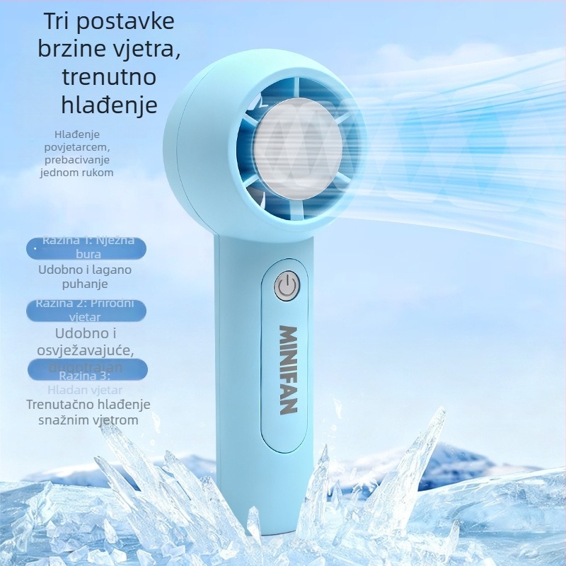 Ručni ventilator s USB punjenjem, 5V 2.5W, 3 brzine, ugrađena baterija 300–500 mAh
