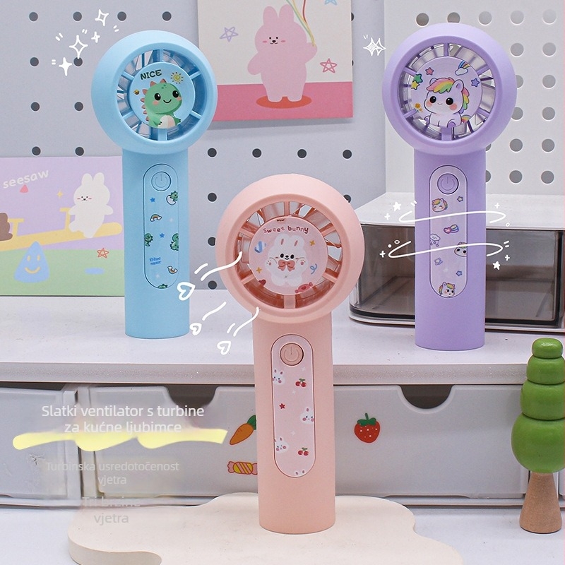 Ručni ventilator s USB punjenjem, 5V 2.5W, 3 brzine, ugrađena baterija 300–500 mAh