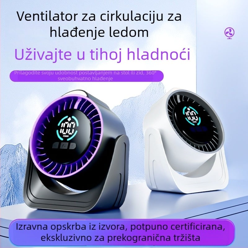 Stolni USB ventilator s digitalnim zaslonom, punjiv, tih, podesiva brzina zraka, 6 lopatica, kompaktan