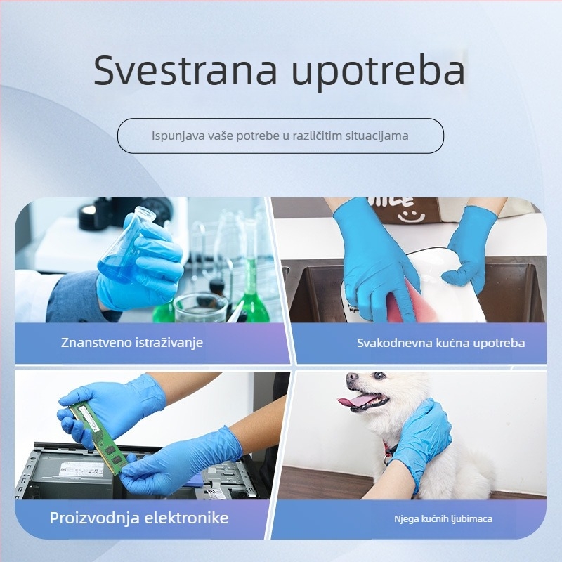 Jednokratne nitrilne rukavice, debeljenе, otporne na habanje, otporne na rezanje, otporne na kiseline i baze, namijenjene gradilištima