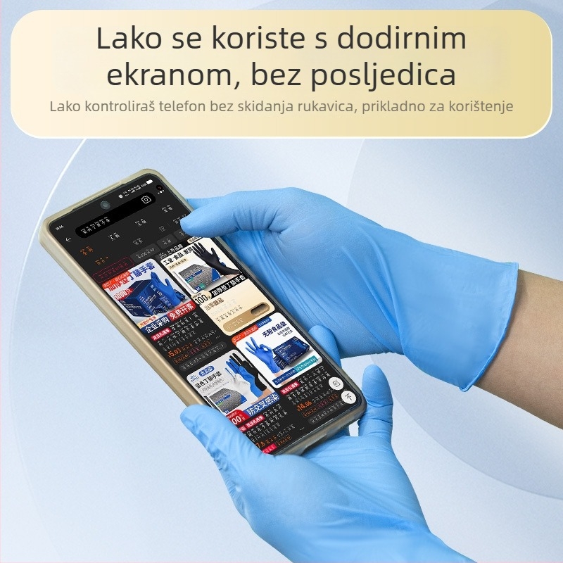 Jednokratne nitrilne rukavice, debeljenе, otporne na habanje, otporne na rezanje, otporne na kiseline i baze, namijenjene gradilištima