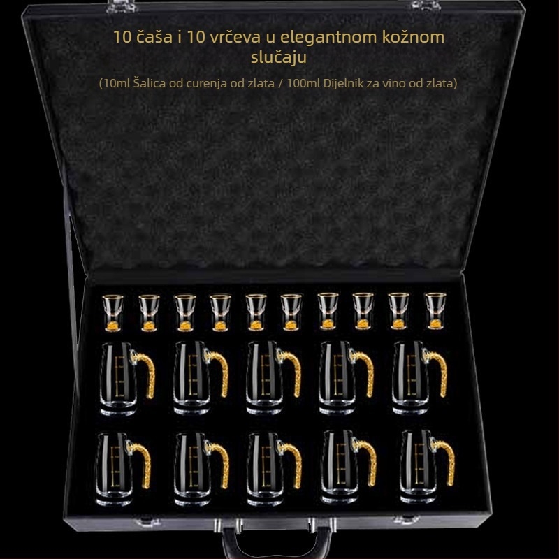 Set za vino u poklon kutiji – kristalno staklo, moderan minimalistički stil, otisnut logotip