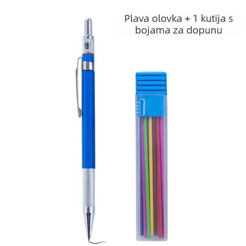Jedinstvena metalna mehanička olovka s fiksnim mehanizmom i grafitnim jezgom za pisanje i crtanje