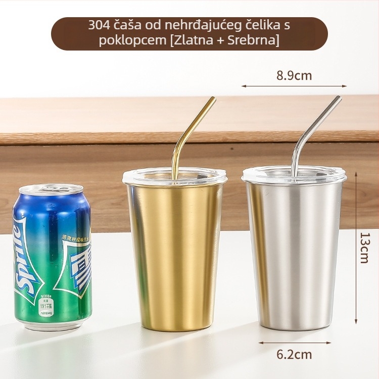 Čaša za pivo od nehrđajućeg čelika 304 za kampiranje, jednovrstan, mat završnica, kapacitet 401-500 ml, zlatna boja