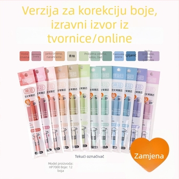 Fluorescentni marker s zamjenjivim jezgrom i mekanim vrhom (Model HP7500; Plastično kućište; 6 komada u maloj kutiji; Zamjenjiva jezgra; Mekan vrh)