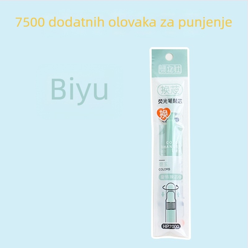 Fluorescentni marker s zamjenjivim jezgrom i mekanim vrhom (Model HP7500; Plastično kućište; 6 komada u maloj kutiji; Zamjenjiva jezgra; Mekan vrh)