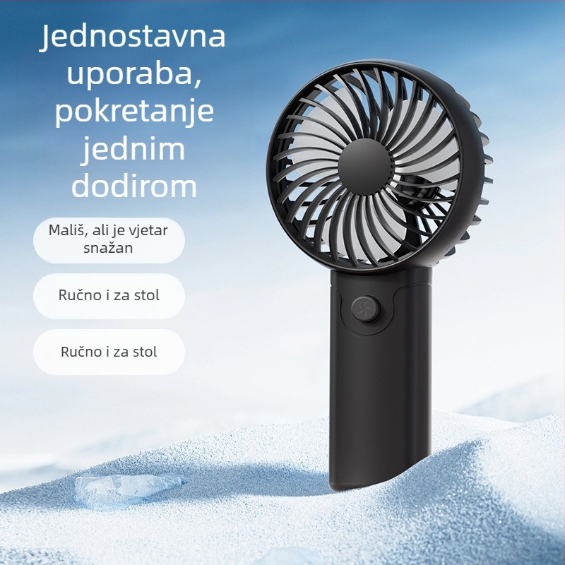 Ručni prijenosni mini ventilator s izmjenjivom baterijom 2000–4000 mAh, motor sa četkicama, 3 lopatice, USB napajanje, buka do 36 dB