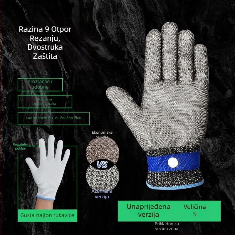 Rukavice otporne na posjekotine, razina 9, pet prstiju od 316L nehrđajućeg čelika za rad