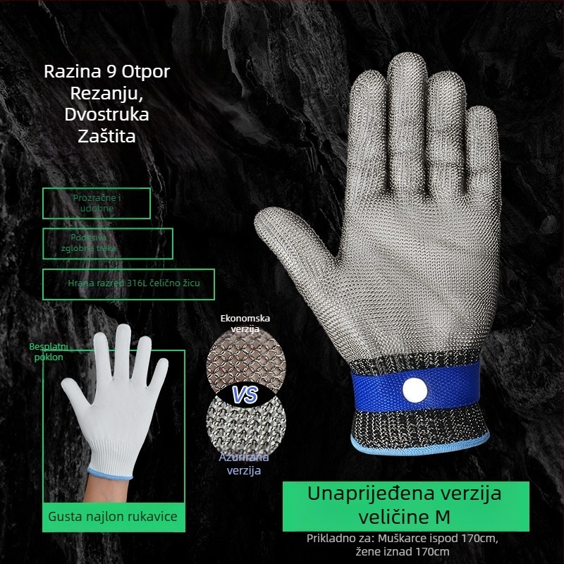 Rukavice otporne na posjekotine, razina 9, pet prstiju od 316L nehrđajućeg čelika za rad