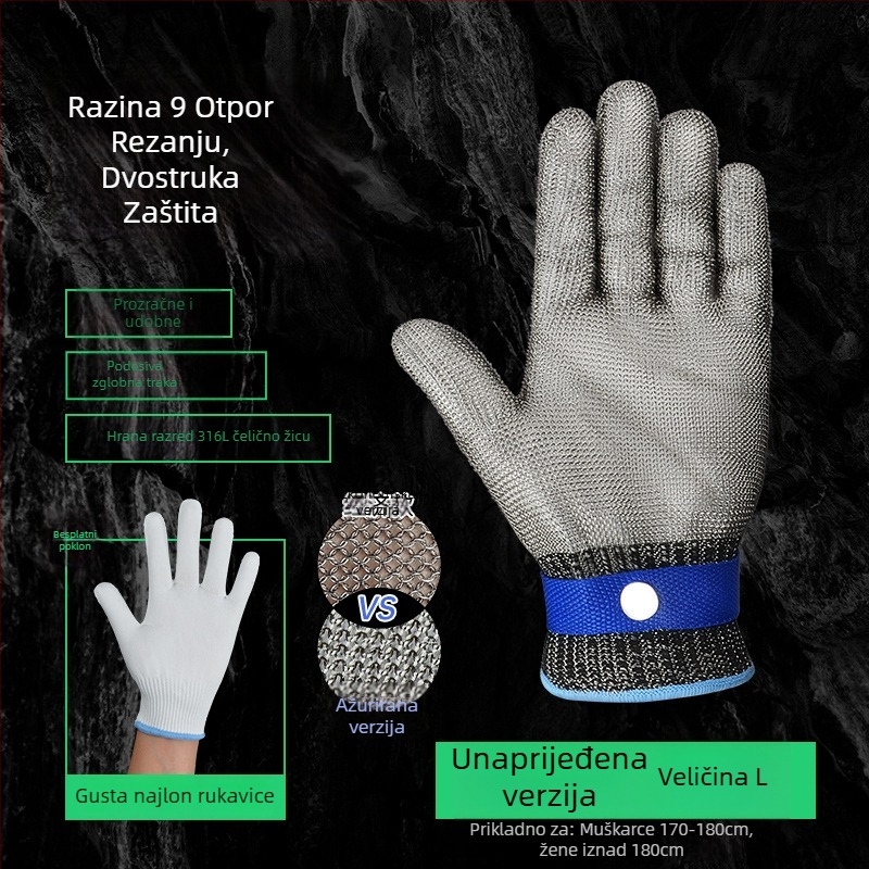 Rukavice otporne na posjekotine, razina 9, pet prstiju od 316L nehrđajućeg čelika za rad