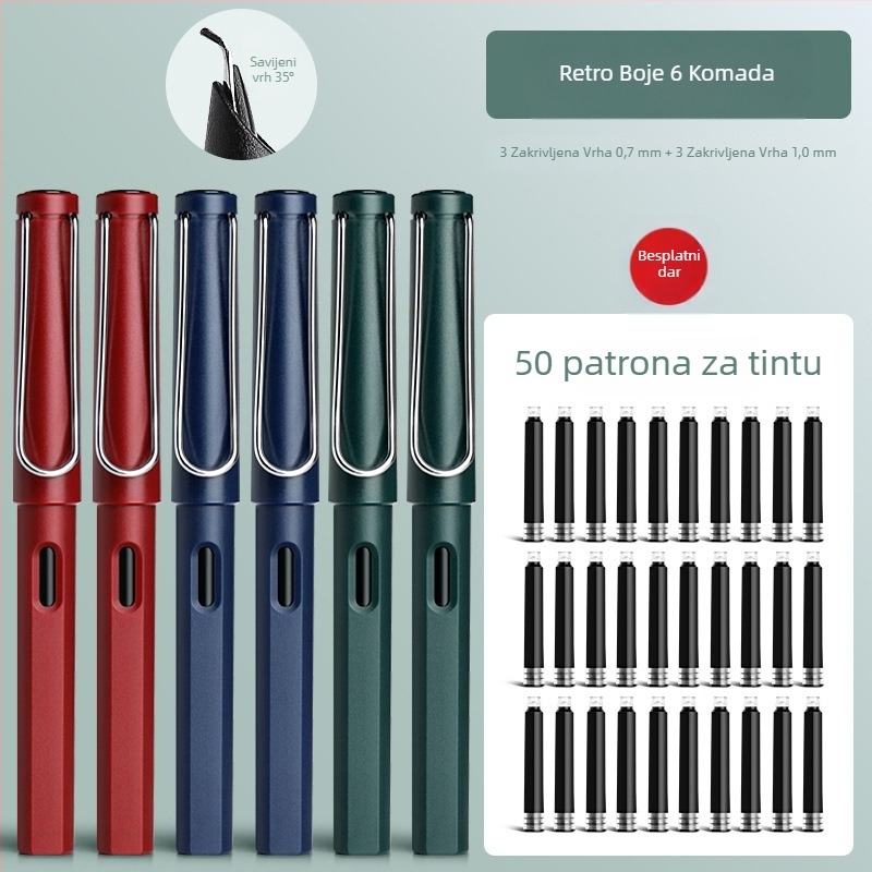 Kaligrafski vrh PD0019024 s 0.7 zakrivljenim vrhom i 1.0 zakrivljenim vrhom, iridij vrh, universalni sustav dotoka tinte 3,4 mm