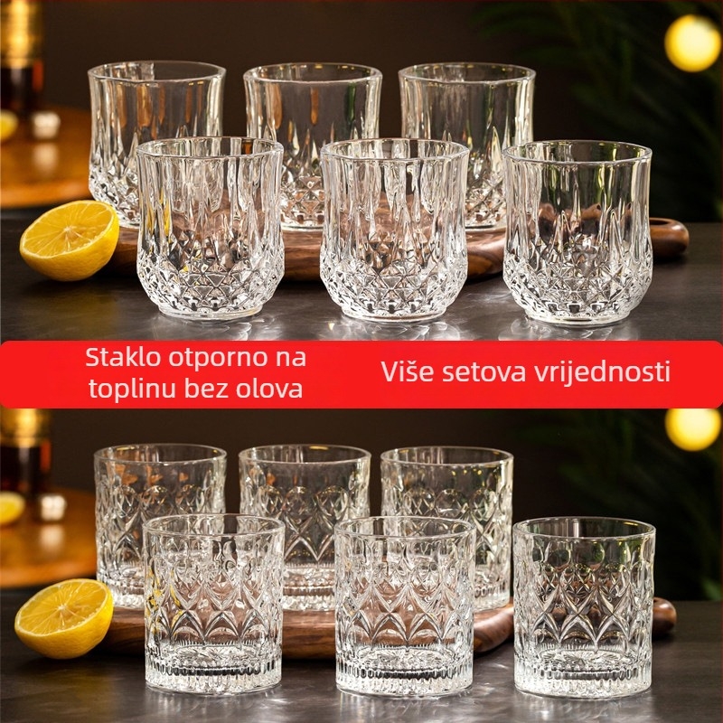 Set čaša za viski od kristalnog stakla - moderni minimalistički stil; zapremina 301-400 ml; više od 10 kom; mogućnost tiskanja logotipa