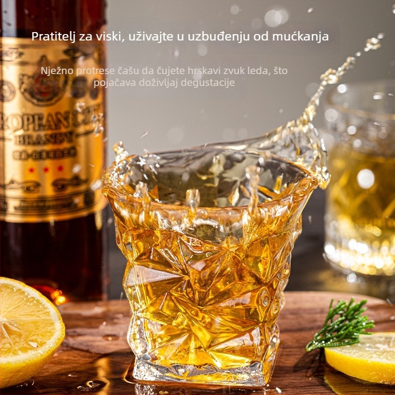 Set čaša za viski od kristalnog stakla - moderni minimalistički stil; zapremina 301-400 ml; više od 10 kom; mogućnost tiskanja logotipa