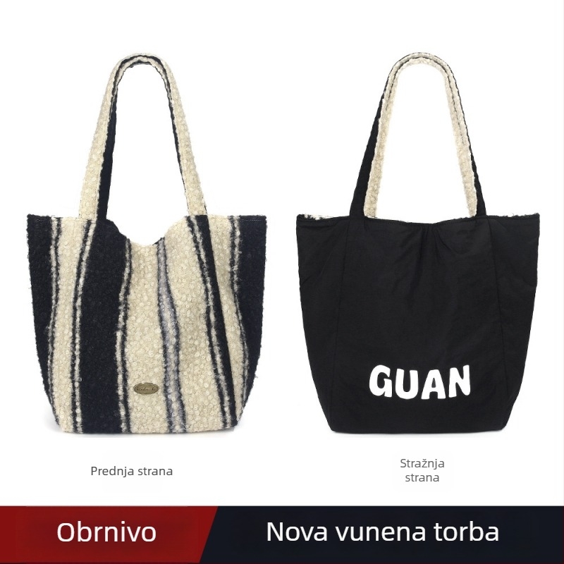 Reverzibilna pliš torba Tote, podlaktni stil, vertikalni kvadratni oblik, zaključavanje, unutarnja džep sa zipom