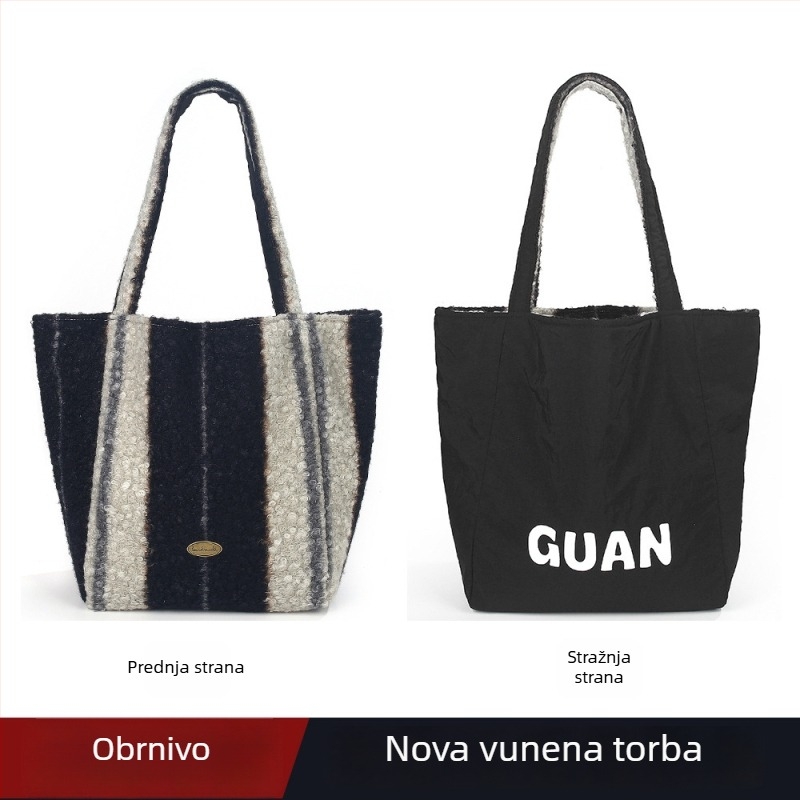 Reverzibilna pliš torba Tote, podlaktni stil, vertikalni kvadratni oblik, zaključavanje, unutarnja džep sa zipom