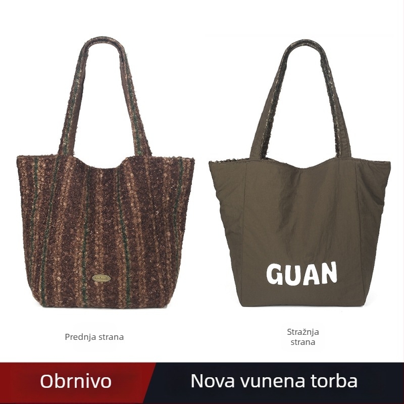 Reverzibilna pliš torba Tote, podlaktni stil, vertikalni kvadratni oblik, zaključavanje, unutarnja džep sa zipom