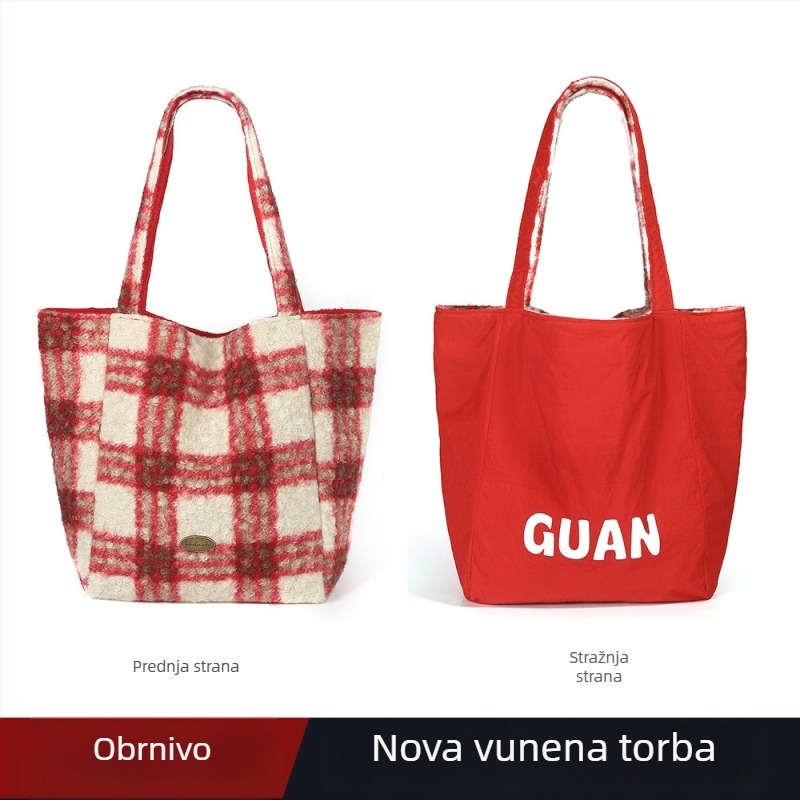 Reverzibilna pliš torba Tote, podlaktni stil, vertikalni kvadratni oblik, zaključavanje, unutarnja džep sa zipom