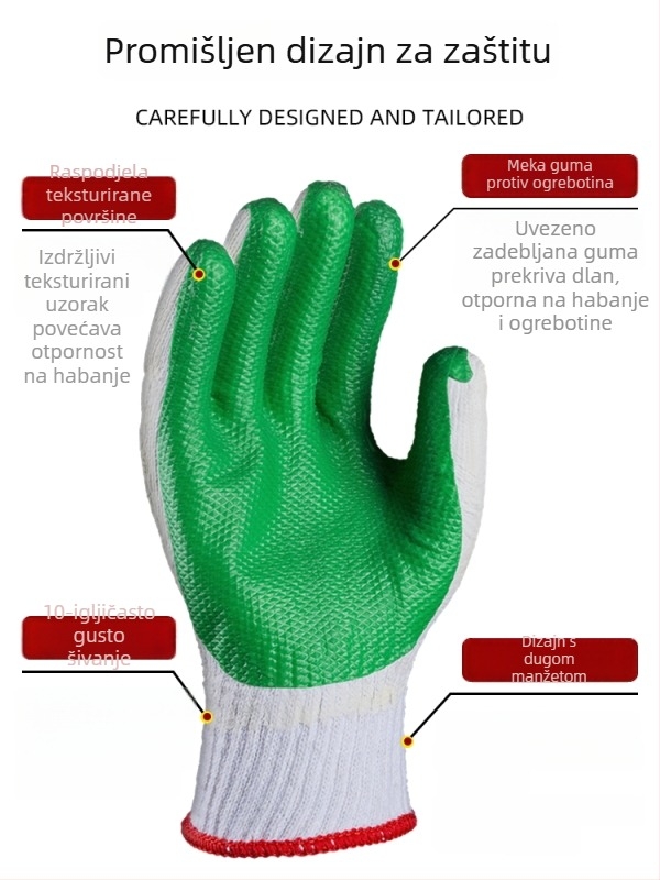 Gumene rukavice za zaštitu na radu, otporne na habanje, deblje, za građevinske radove, s odvojenim prstima, otporne na rezanje i probijanje