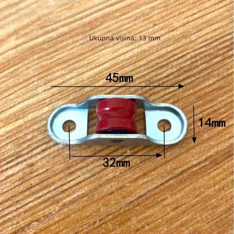 Donji komplet kotačića za plastično-čelična vrata i klizne staklene prozore - debljina zida 1 mm, vanjski promjer 1 mm, promjer osovine 1 mm, polumjer kanala za užad 1 mm