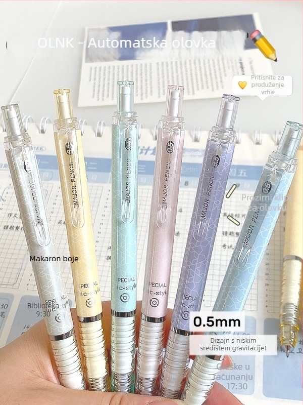 Automatska mehanička olovka s niskim središtem težine za učenike osnovne škole, otporan grafit, plastično kućište