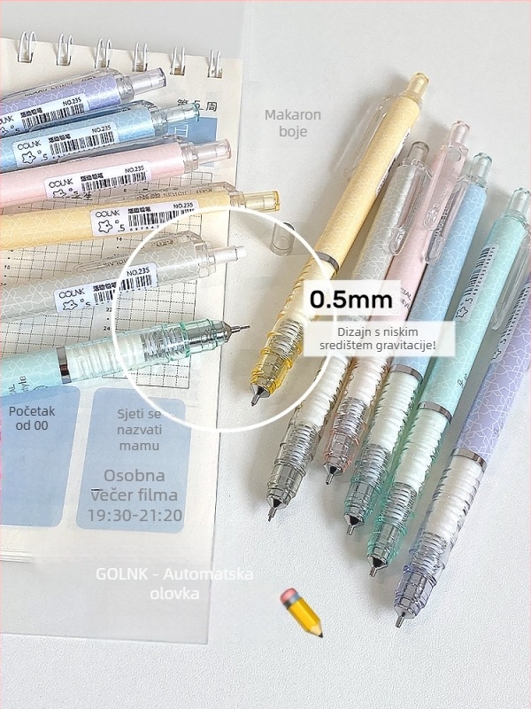 Automatska mehanička olovka s niskim središtem težine za učenike osnovne škole, otporan grafit, plastično kućište