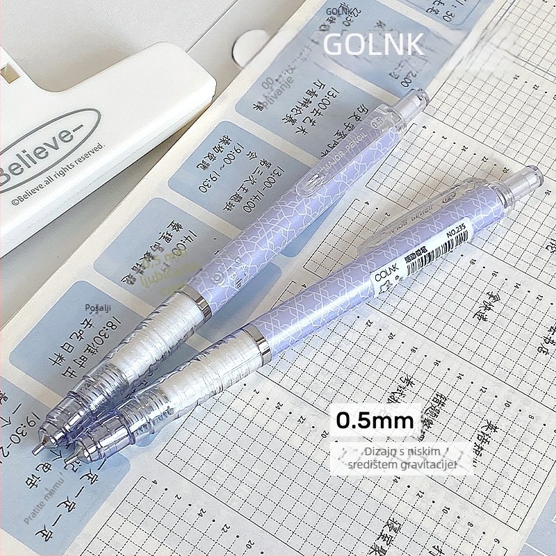 Automatska mehanička olovka s niskim središtem težine za učenike osnovne škole, otporan grafit, plastično kućište