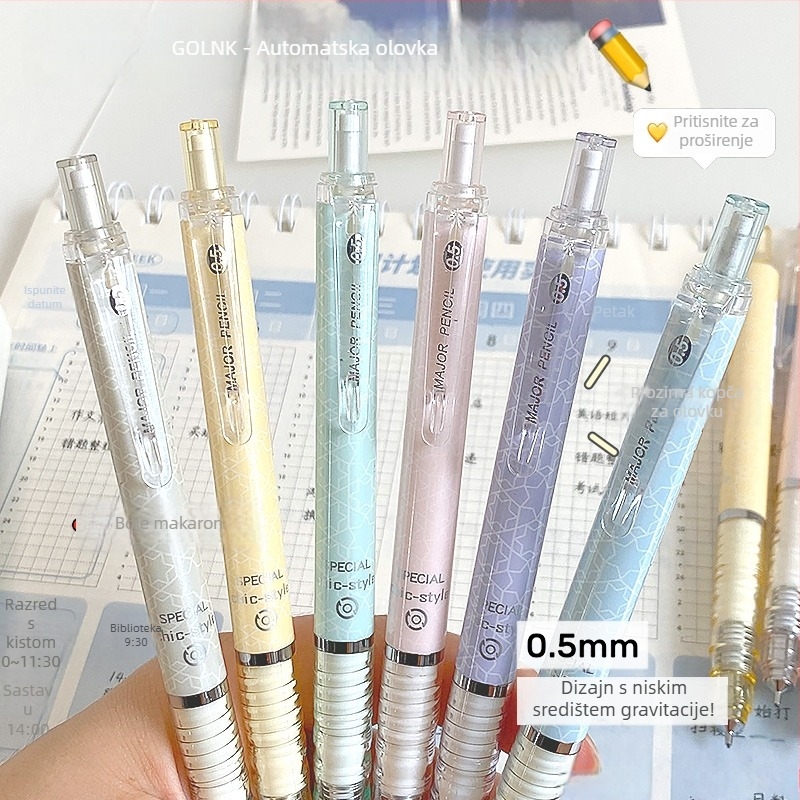 Automatska mehanička olovka s niskim središtem težine za učenike osnovne škole, otporan grafit, plastično kućište