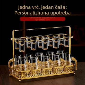 Set čašica za shot s uzorkom folije, kristalno staklo, svijetao luksuzni retro stil, 6–10 kom, Bangbeibei WWWS-4, s držačem za čaše