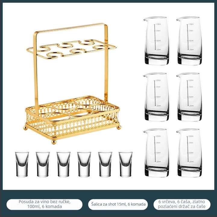 Set čašica za shot s uzorkom folije, kristalno staklo, svijetao luksuzni retro stil, 6–10 kom, Bangbeibei WWWS-4, s držačem za čaše